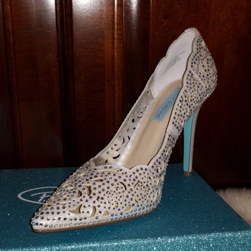 Betsey Johnson silver pumps with rhinestones